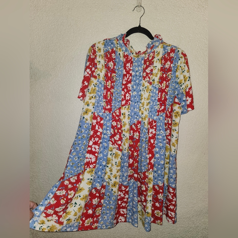 Multi-Color Floral Patchwork Mini Dress - Picture 13 of 14
